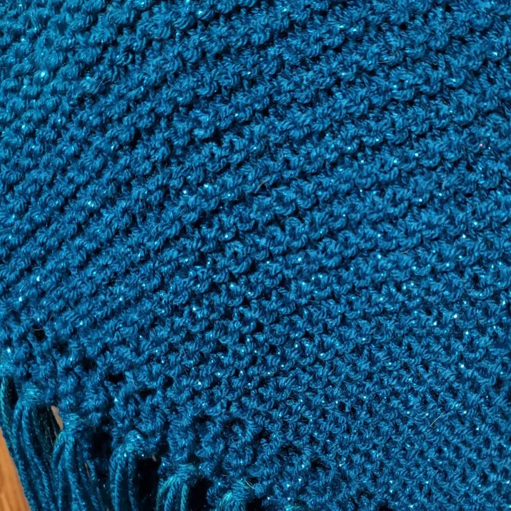 NEW Metallic Hand Knit Shawl‎ Wrap Scarf Boho Hippie Glam Artsy Indie Teal Blue